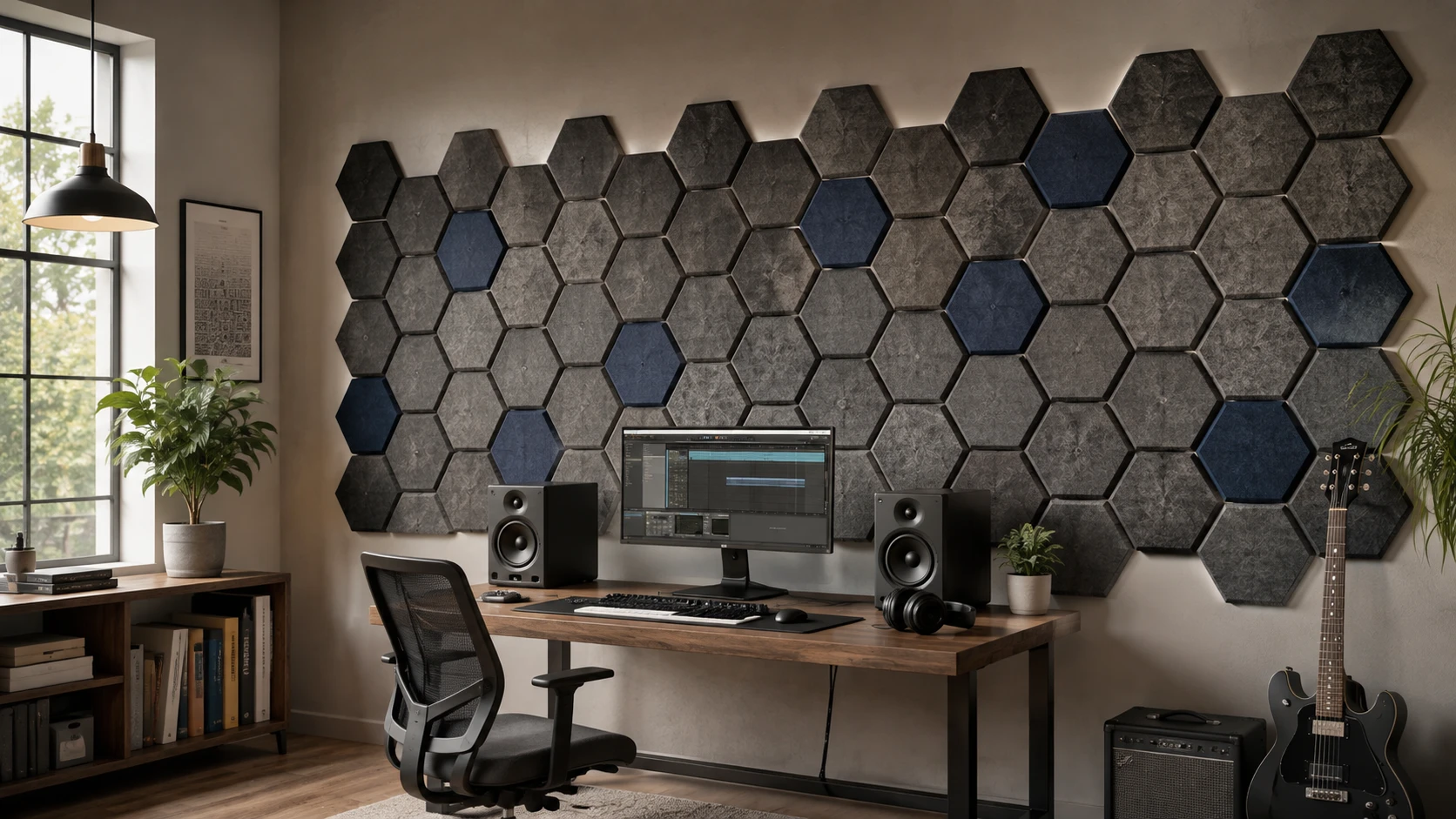 Professional acoustic panels installed on studio wall